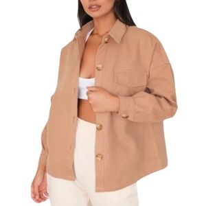 Avec Les‎ Filles Camel Oversized Button Down Shacket Pockets Size Small